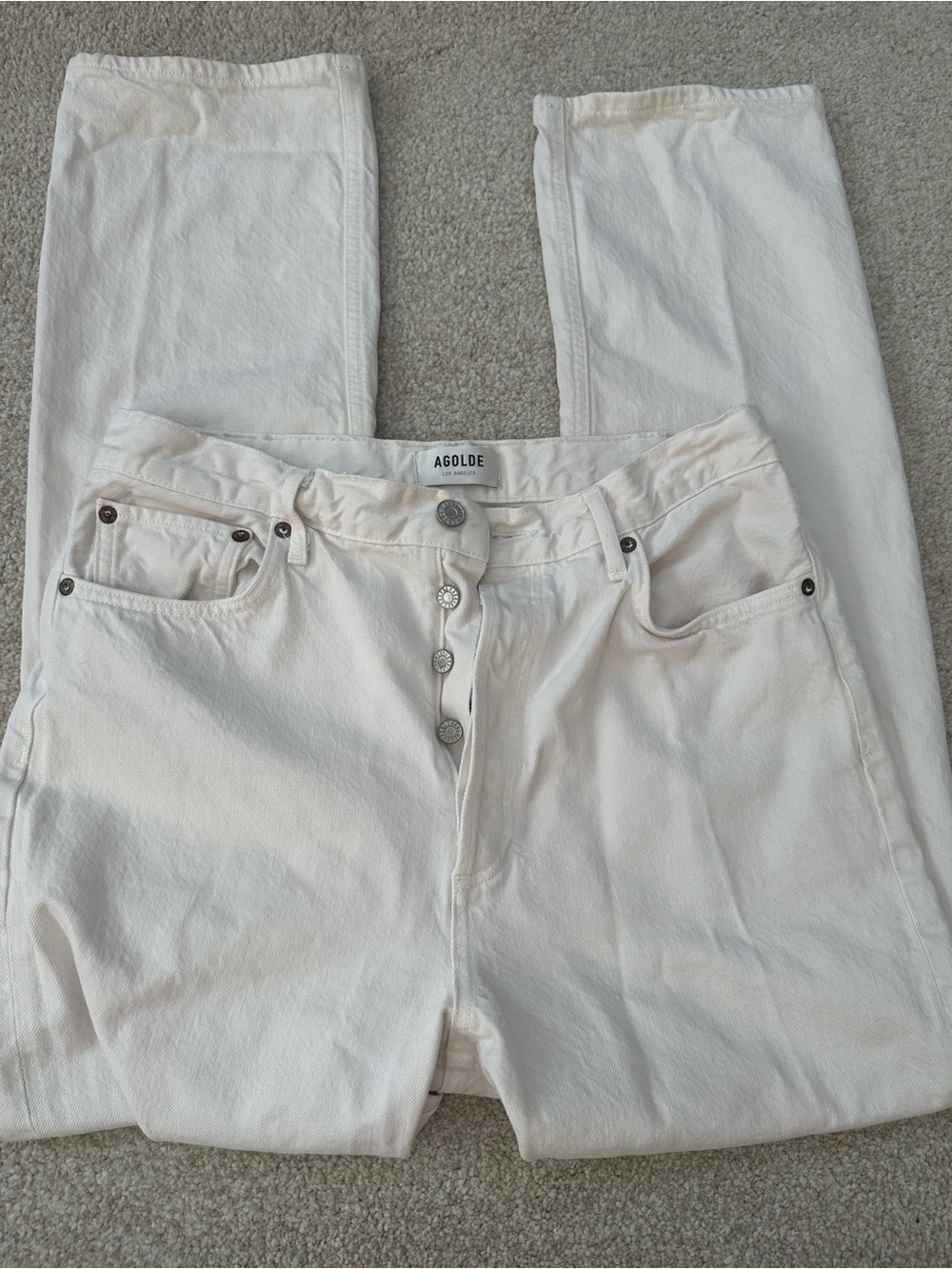 Agolde White High-Rise Button-Fly Straight Jeans